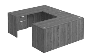 U Shaped Double Pedestal Desks PBD Furniture U-Desk 66in W x 96in D with Double Hanging Pedestals and Slim Depth