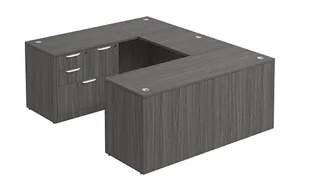 U Shaped Single Pedestal Desks PBD Furniture U-Desk 66in W x 96in D with Combo File Pedestal and Wire Grommets