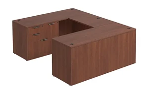 U Shaped Single Pedestal Desks PBD Furniture U-Desk 66in W x 90in D with Combo File Pedestal and Wire Grommets
