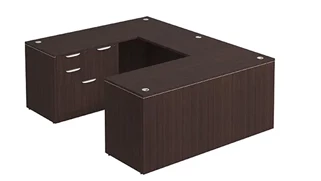 U Shaped Single Pedestal Desks PBD Furniture U-Desk 71in W x 84in D with Combo File Pedestal and Slim Depth