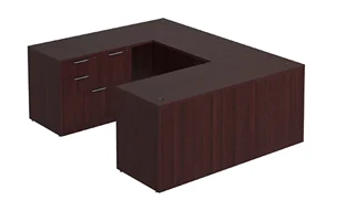 U Shaped Single Pedestal Desks PBD Furniture U-Desk 71in W x 90in D with Combo File Pedestal and Wire Grommets