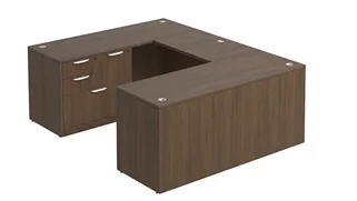 U Shaped Single Pedestal Desks PBD Furniture U-Desk 66in W x 84in D with Combo File Pedestal and Slim Depth