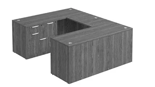 U Shaped Single Pedestal Desks PBD Furniture U-Desk 60in W x 84in D with Combo File Pedestal and Slim Depth