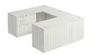 U Shaped Single Pedestal Desks PBD Furniture U-Desk 60in W x 90in D with Combo File Pedestal and Slim Depth