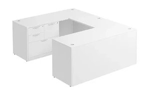 U Shaped Single Pedestal Desks PBD Furniture U-Desk 60in W x 96in D with Combo File Pedestal and Slim Depth