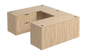 U Shaped Single Pedestal Desks PBD Furniture U-Desk 66in W x 90in D with Lateral File Pedestal and Slim Depth