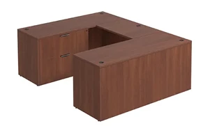 U Shaped Single Pedestal Desks PBD Furniture U-Desk 66in W x 96in D with Lateral File Pedestal and Slim Depth