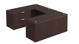 U Shaped Single Pedestal Desks PBD Furniture U-Desk 71in W x 90in D with Lateral File Pedestal and Slim Depth