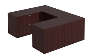 U Shaped Single Pedestal Desks PBD Furniture U-Desk 71in W x 96in D with Lateral File Pedestal and Slim Depth