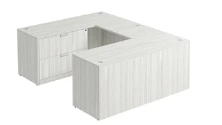 U Shaped Single Pedestal Desks PBD Furniture U-Desk 60in W x 96in D with Lateral File Pedestal and Slim Depth