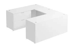 U Shaped Single Pedestal Desks PBD Furniture U-Desk 66in W x 84in D with Lateral File Pedestal and Slim Depth