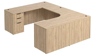 U Shaped Double Pedestal Desks PBD Furniture U-Desk 66in W x 102in D with Double 3 Drawer Pedestals and Slim Depth