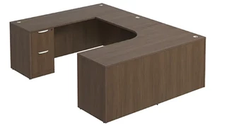 U Shaped Double Pedestal Desks PBD Furniture U-Desk 66in W x 90in D with Double 2 Drawer Pedestals and Curve Corner