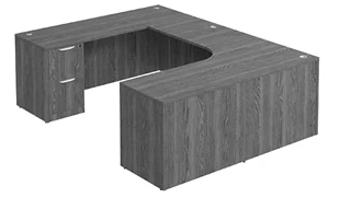 U Shaped Double Pedestal Desks PBD Furniture U-Desk 66in W x 96in D with Double 2 Drawer Pedestals and Curve Corner