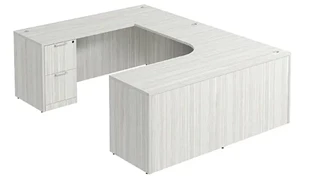 U Shaped Double Pedestal Desks PBD Furniture U-Desk 66in W x 102in D with Double 2 Drawer Pedestals and Curve Corner