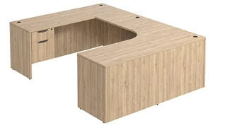 U Shaped Single Pedestal Desks PBD Furniture U-Desk 71in W x 102in D with Hanging Pedestal and Slim Depth