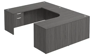 U Shaped Double Pedestal Desks PBD Furniture U-Desk 66in W x 90in D with Double Hanging Pedestals and Curve Corner