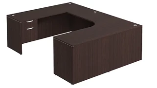U Shaped Double Pedestal Desks PBD Furniture U-Desk 66in W x 96in D with Double Hanging Pedestals and Curve Corner
