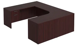 U Shaped Single Pedestal Desks PBD Furniture U-Desk 66in W x 90in D with Hanging Pedestal and Curve Corner