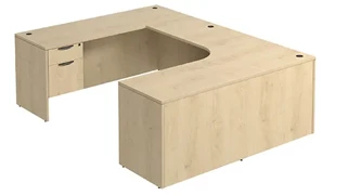 U Shaped Single Pedestal Desks PBD Furniture U-Desk 66in W x 96in D with Hanging Pedestal and Curve Corner