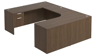 U Shaped Single Pedestal Desks PBD Furniture U-Desk 66in W x 102in D with Hanging Pedestal and Slim Depth