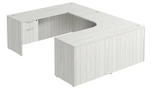 U Shaped Single Pedestal Desks PBD Furniture U-Desk 71in W x 90in D with Hanging Pedestal and Curve Corner
