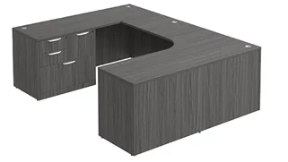 U Shaped Single Pedestal Desks PBD Furniture U-Desk 66in W x 90in D with Combo File Pedestal and Slim Depth