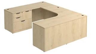 U Shaped Single Pedestal Desks PBD Furniture U-Desk 66in W x 108in D with Combo File Pedestal and Slim Depth