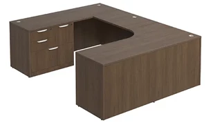 U Shaped Single Pedestal Desks PBD Furniture U-Desk 71in W x 90in D with Combo File Pedestal and Slim Depth