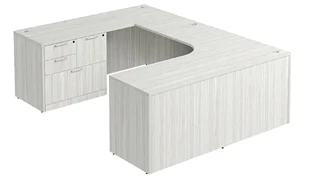 U Shaped Single Pedestal Desks PBD Furniture U-Desk 71in W x 102in D with Combo File Pedestal and Slim Depth