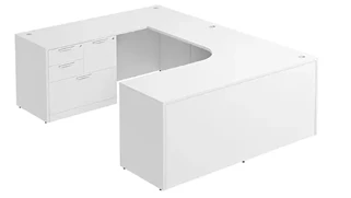 U Shaped Single Pedestal Desks PBD Furniture U-Desk 71in W x 108in D with Combo File Pedestal and Slim Depth