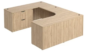 U Shaped Single Pedestal Desks PBD Furniture U-Desk 66in W x 90in D with Lateral File Pedestal and Curve Corner