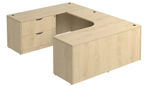 U Shaped Single Pedestal Desks PBD Furniture U-Desk 71in W x 96in D with Lateral File Pedestal and Curve Corner