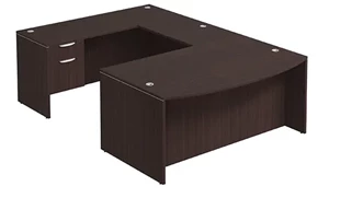 U Shaped Single Pedestal Desks PBD Furniture Bow-Front U-Desk 66in W x 102in D with Hanging Pedestal