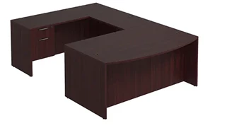 U Shaped Single Pedestal Desks PBD Furniture Bow-Front U-Desk 66in W x 108in D with Hanging Pedestal