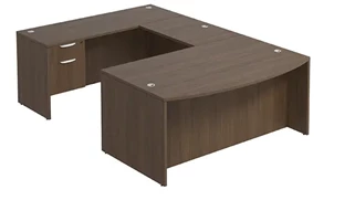 U Shaped Single Pedestal Desks PBD Furniture Bow-Front U-Desk 71in W x 107in D with Hanging Pedestal