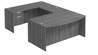 U Shaped Single Pedestal Desks PBD Furniture Bow-Front U-Desk 71in W x 113in D with Hanging Pedestal