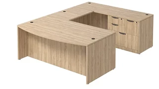 U Shaped Single Pedestal Desks PBD Furniture Bow-Front U-Desk 66in W x 108in D with Combo File Pedestal