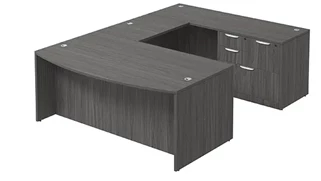 U Shaped Single Pedestal Desks PBD Furniture Bow-Front U-Desk 71in W x 107in D with Combo File Pedestal