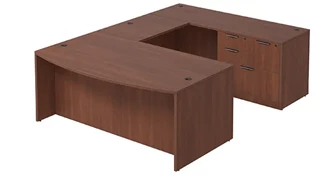 U Shaped Single Pedestal Desks PBD Furniture Bow-Front U-Desk 71in W x 101in D with Combo File Pedestal