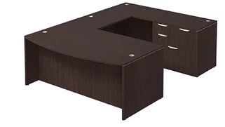 U Shaped Single Pedestal Desks PBD Furniture Bow-Front U-Desk 71in W x 113in D with Combo File Pedestal