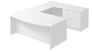 U Shaped Single Pedestal Desks PBD Furniture Bow-Front U-Desk 66in W x 102in D with Combo File Pedestal