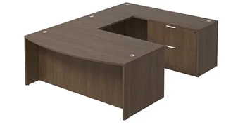 U Shaped Single Pedestal Desks PBD Furniture Bow-Front U-Desk 66in W x 108in D with Lateral File Pedestal