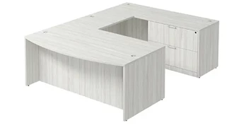 U Shaped Single Pedestal Desks PBD Furniture Bow-Front U-Desk 71in W x 107in D with Lateral File Pedestal