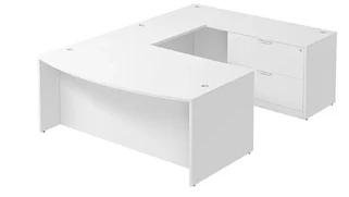 U Shaped Single Pedestal Desks PBD Furniture Bow-Front U-Desk 71in W x 113in D with Lateral File Pedestal