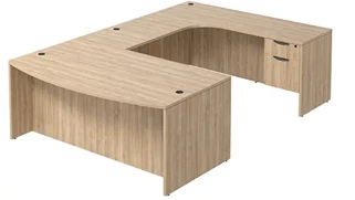 U Shaped Single Pedestal Desks PBD Furniture Bow-Front U-Desk 66in W x 114in D with Hanging 2 Drawer Pedestal