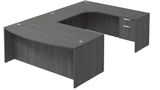 U Shaped Single Pedestal Desks PBD Furniture Bow-Front U-Desk 71in W x 107in D with Hanging 2 Drawer Pedestal