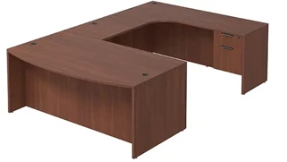 U Shaped Single Pedestal Desks PBD Furniture Bow-Front U-Desk 66in W x 120in D with Hanging 2 Drawer Pedestal