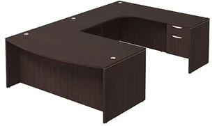 U Shaped Single Pedestal Desks PBD Furniture Bow-Front U-Desk 71in W x 113in D with Hanging 2 Drawer Pedestal
