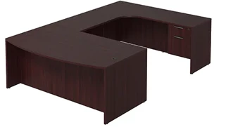 U Shaped Single Pedestal Desks PBD Furniture Bow-Front U-Desk 71in W x 119in D with Hanging 2 Drawer Pedestal